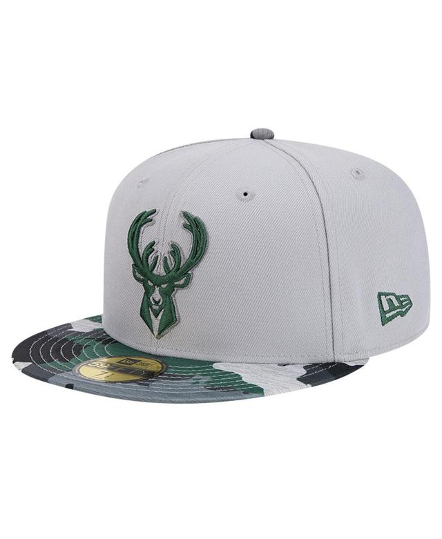 Mens New Era Gray Milwaukee Bucks Active Color Camo Visor 59FIFTY Fitted Hat Product Image