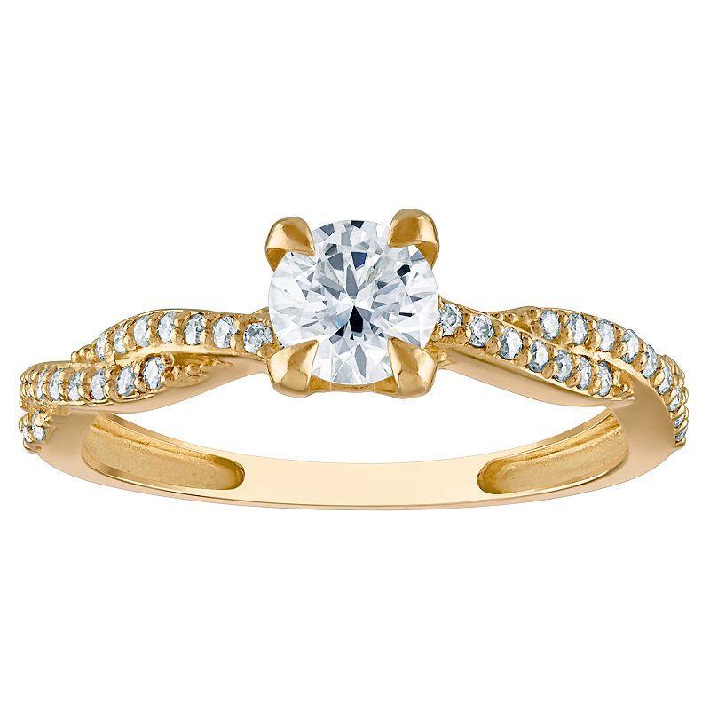 White Lotus 10k Gold 1 Carat T.W. Lab-Created Moissanite Twisted Band Engagement Ring, Womens Product Image