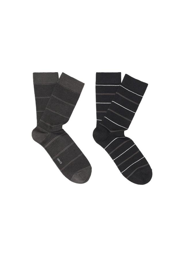 MANGO MAN - Pack of 2 striped cotton socks blackMen Product Image