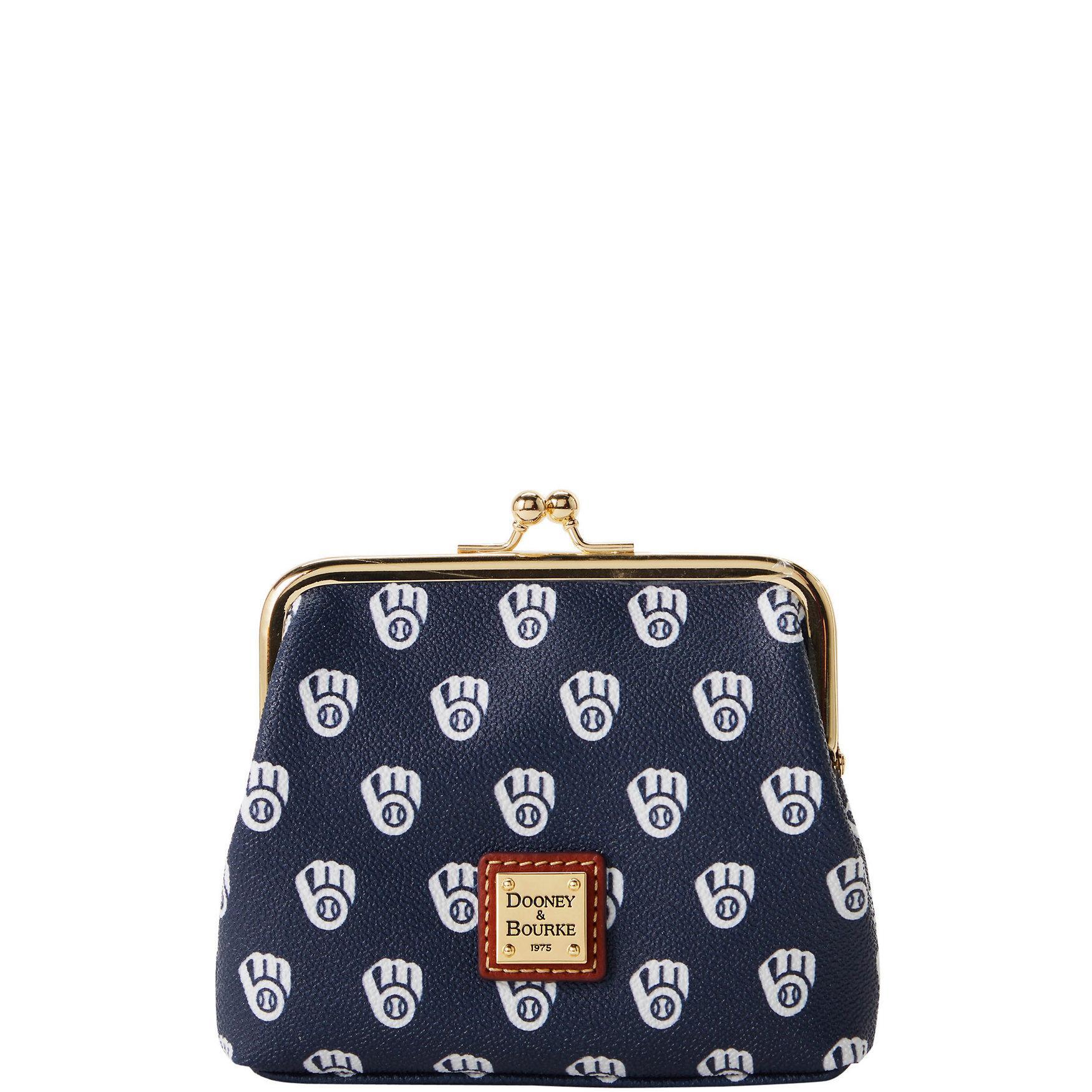 Dooney & Bourke Womens MLB Brewers Large Framed Purse in Navy, Coated Cotton Product Image