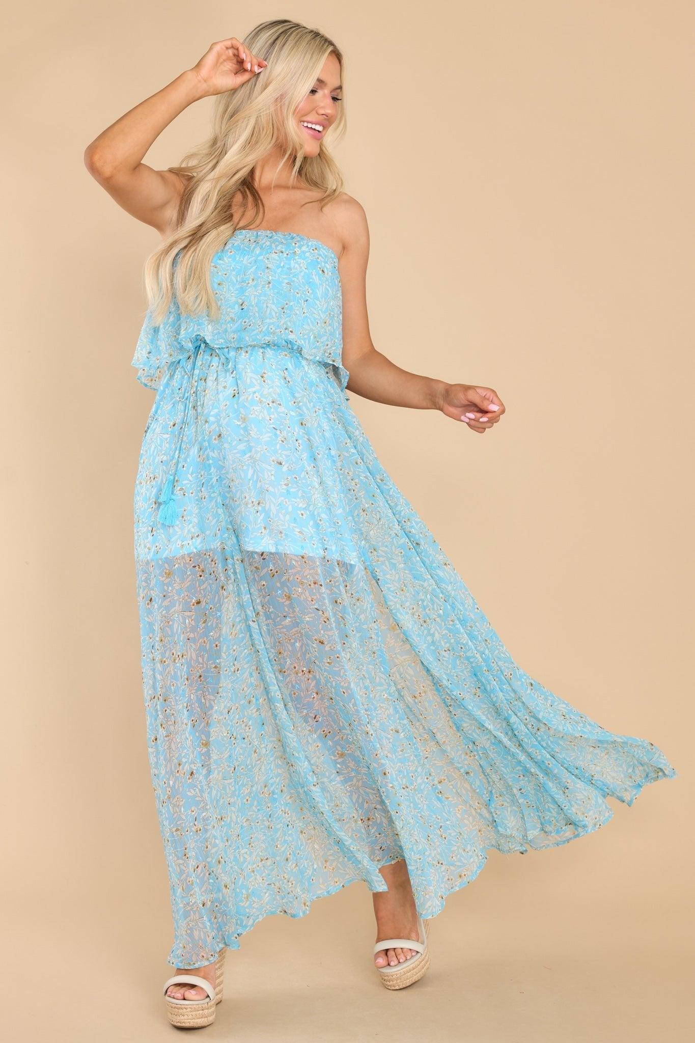 Ready To Love Light Blue Strapless Maxi Dress Product Image