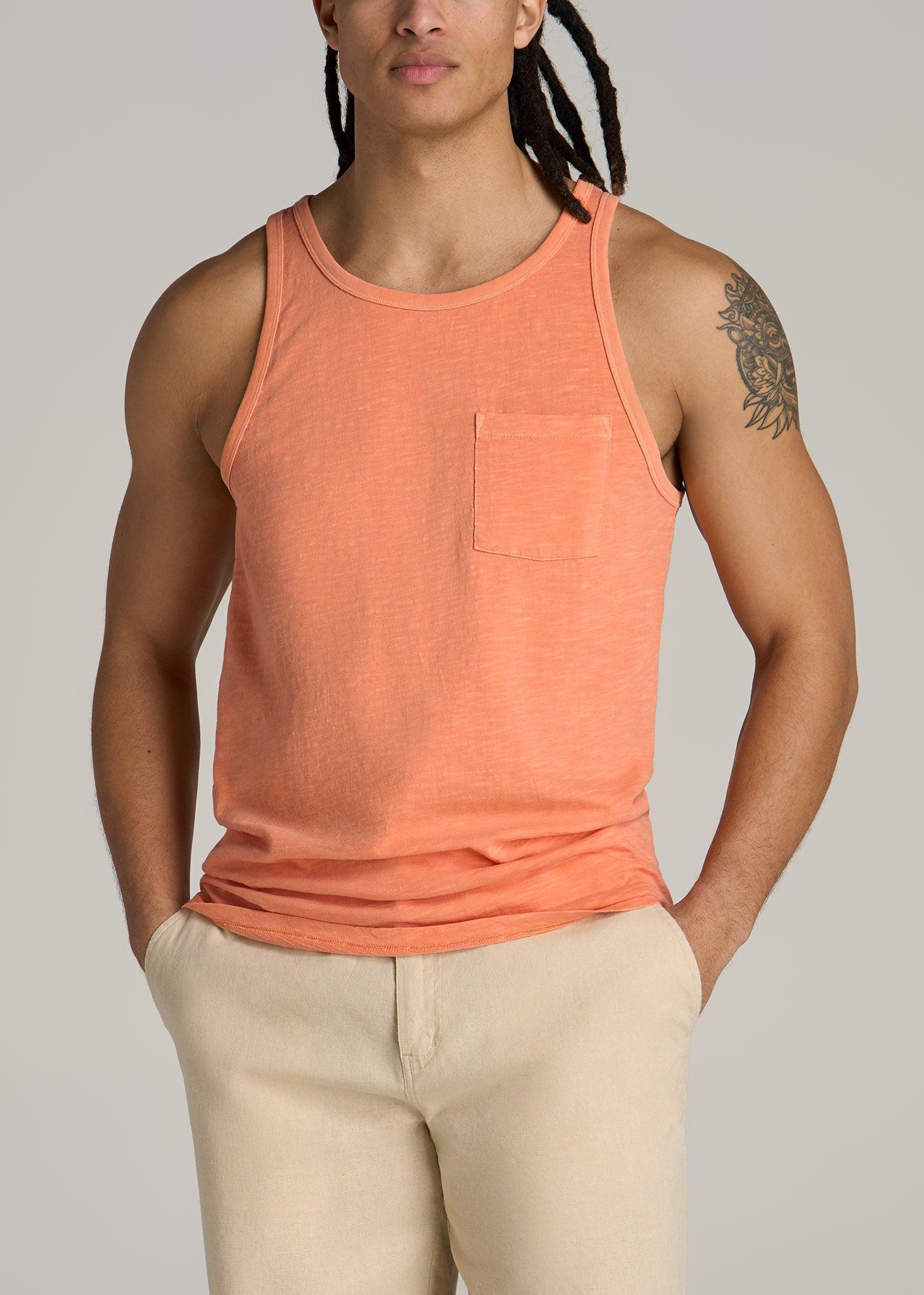 Garment Dyed Slub Pocket Tall Men's Tank Top in Apricot Crush Product Image