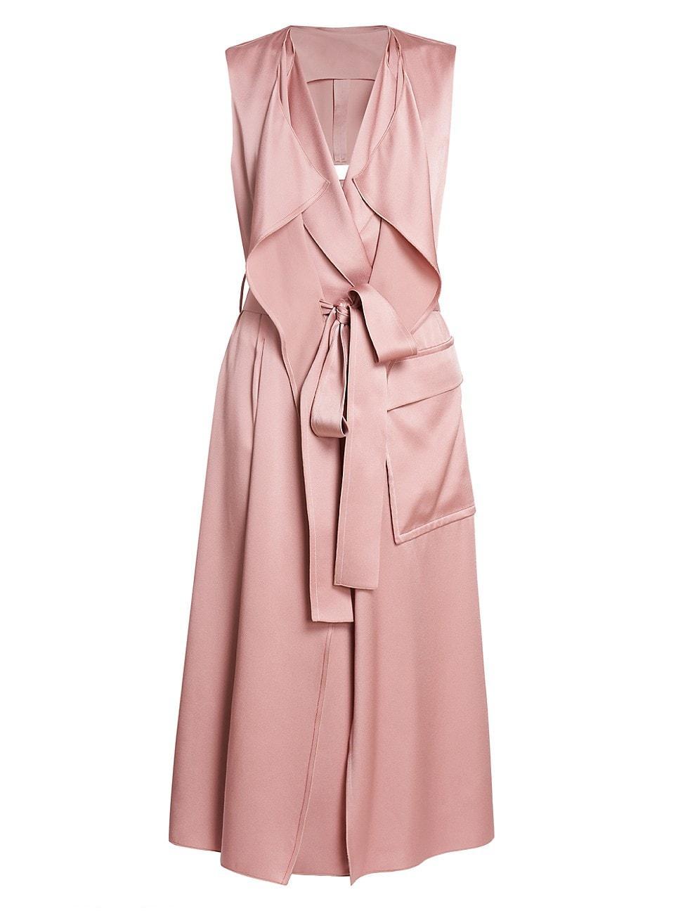 Sleeveless Satin Midi Wrap Trench Dress Product Image