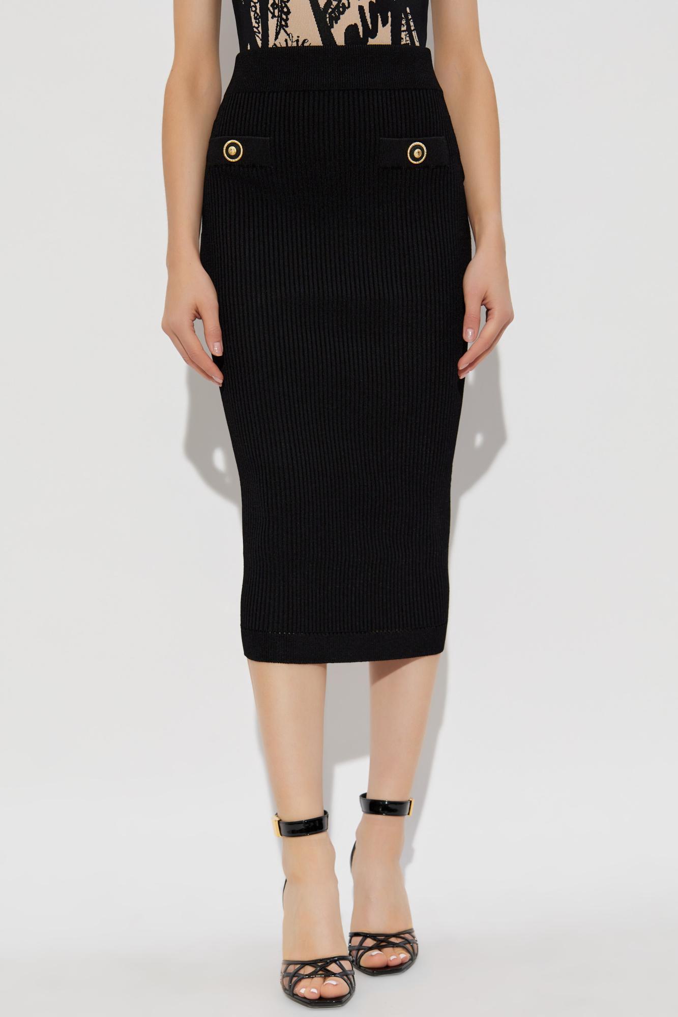 BALMAIN Ribbed Midi Skirt In Black Product Image