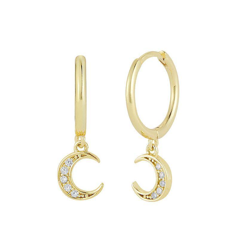 Sunkissed Sterling Cubic Zirconia Moon Hoop Drop Earrings, Womens, Gold Tone Product Image