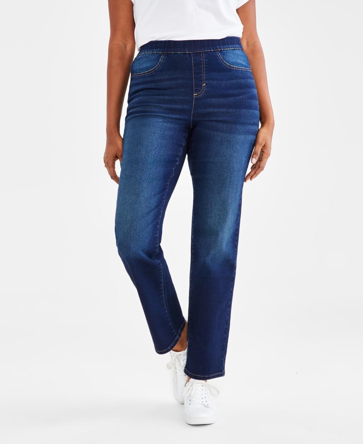 Women's Mid-Rise Pull-On Straight-Leg Denim Jeans, Created for Macy's Product Image