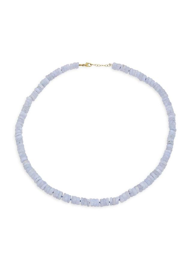 Womens 14K Yellow Gold & Blue Lace Agate Beaded Necklace Product Image