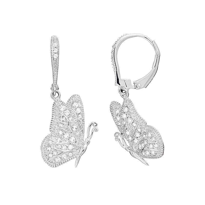 SIRI USA by TJM Sterling Silver White Topaz Butterfly Drop Earrings, Womens Product Image