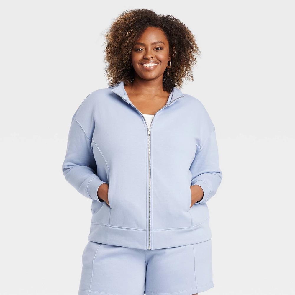 Womens Leisure Zip-Up Hooded Sweatshirt - Ava & Viv Light Blue XXL Product Image