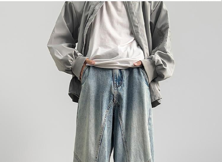 Mid Rise Washed Panel Straight Leg Jeans Product Image