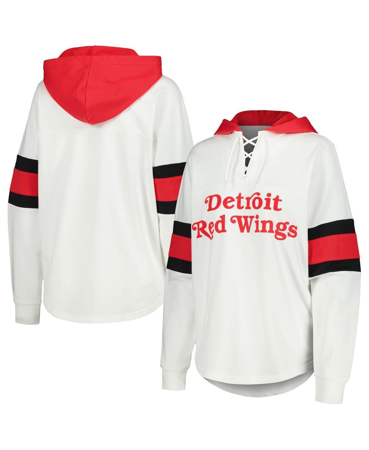 Womens G-iii 4Her by Carl Banks White Detroit Red Wings Goal Zone Long Sleeve Lace-Up Hoodie T-shirt - White Product Image