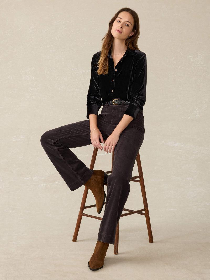 Stretch Silk Velvet Genevieve Shirt - Black Product Image