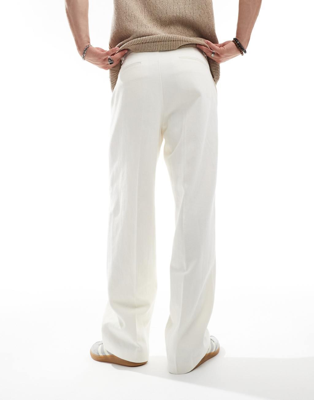 ASOS DESIGN smart wide leg pants in white textured fabric Product Image