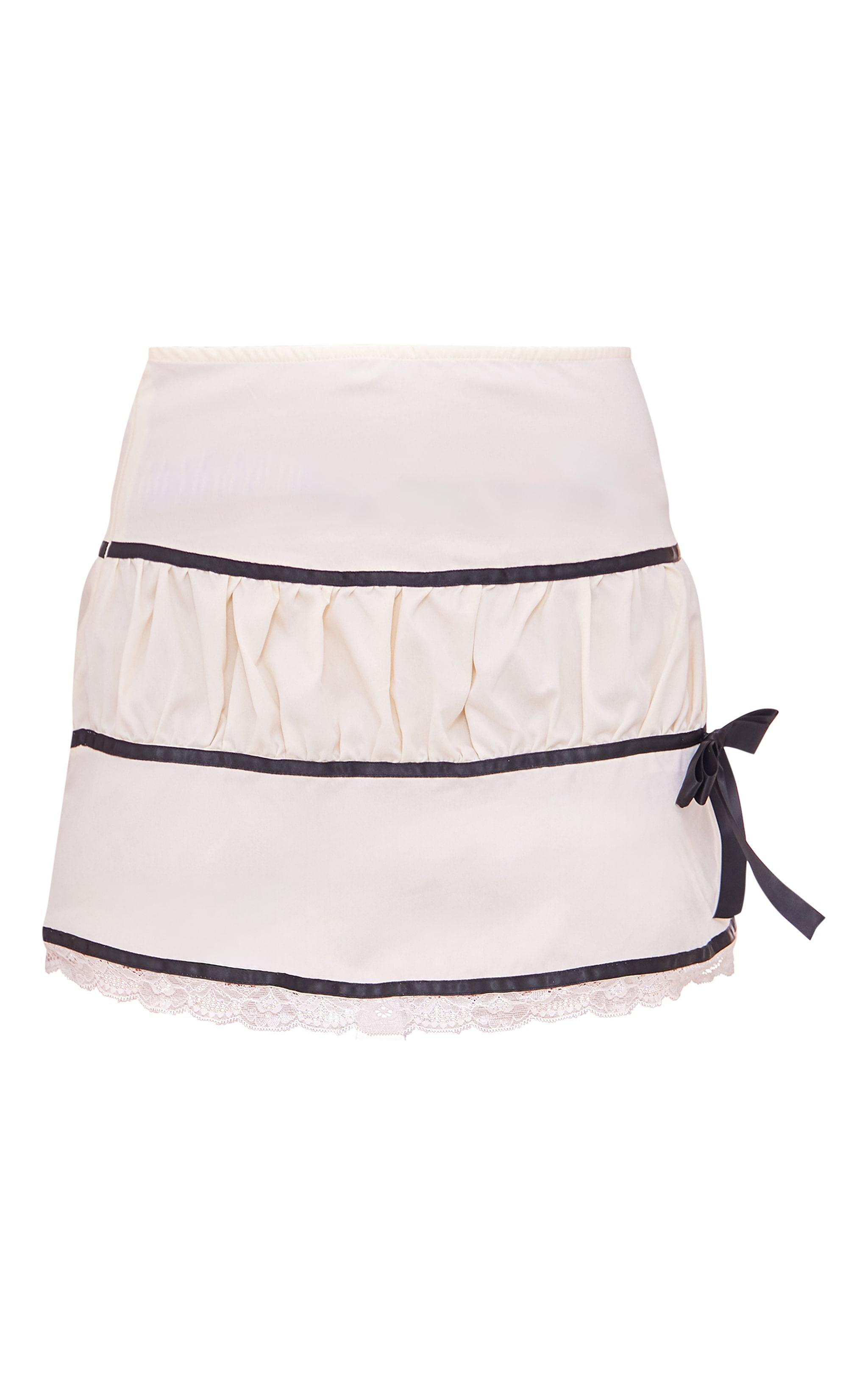 Cream Contrast Woven Bow Trim Mini Skirt Product Image