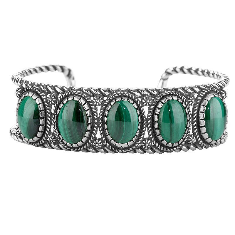 Southwest Spirit Sterling Silver and Stone Cuff Bracelet, Womens Green Malachite Product Image