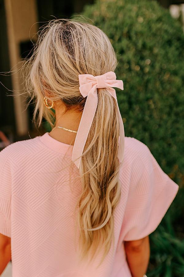 Crushing On You Velvet Bow Hair Clip in Light Peach Product Image