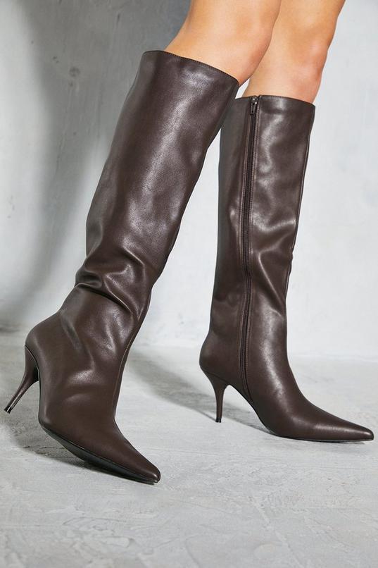 Leather Look Knee High Low Heel Boots product image