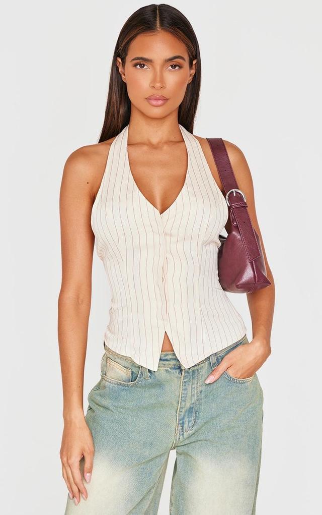 Beige Pinstripe Halterneck Vest Product Image