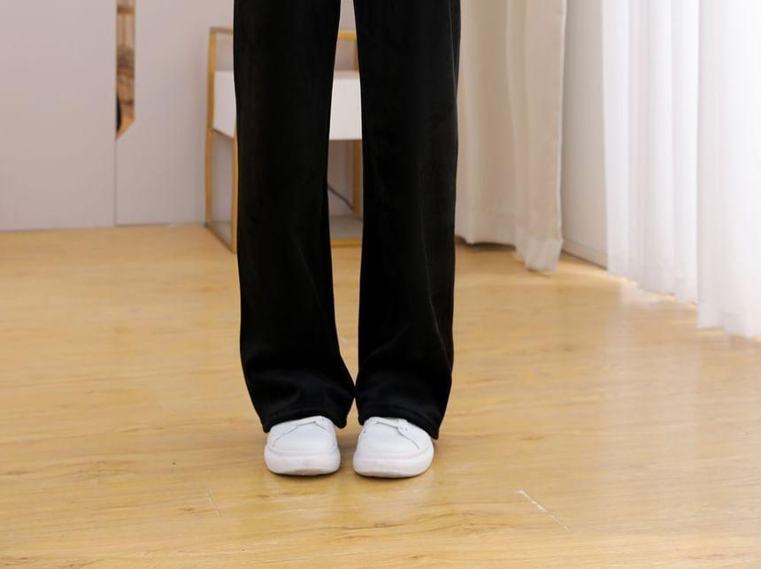 Mid Waist Plain Corduroy Loose Fit Pants Product Image