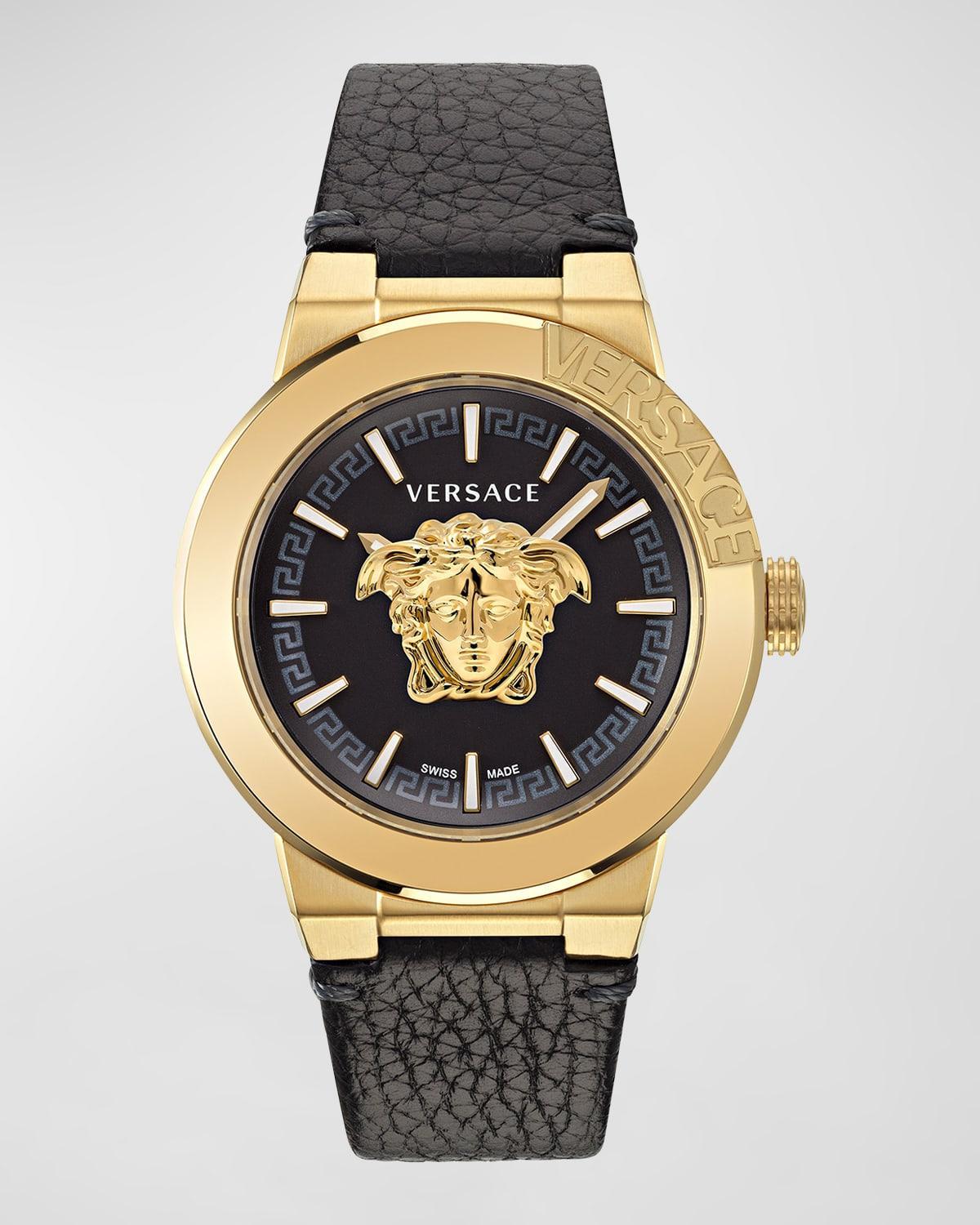 Mens Medusa Infinite IP Yellow Gold & Leather Watch/45MM Product Image