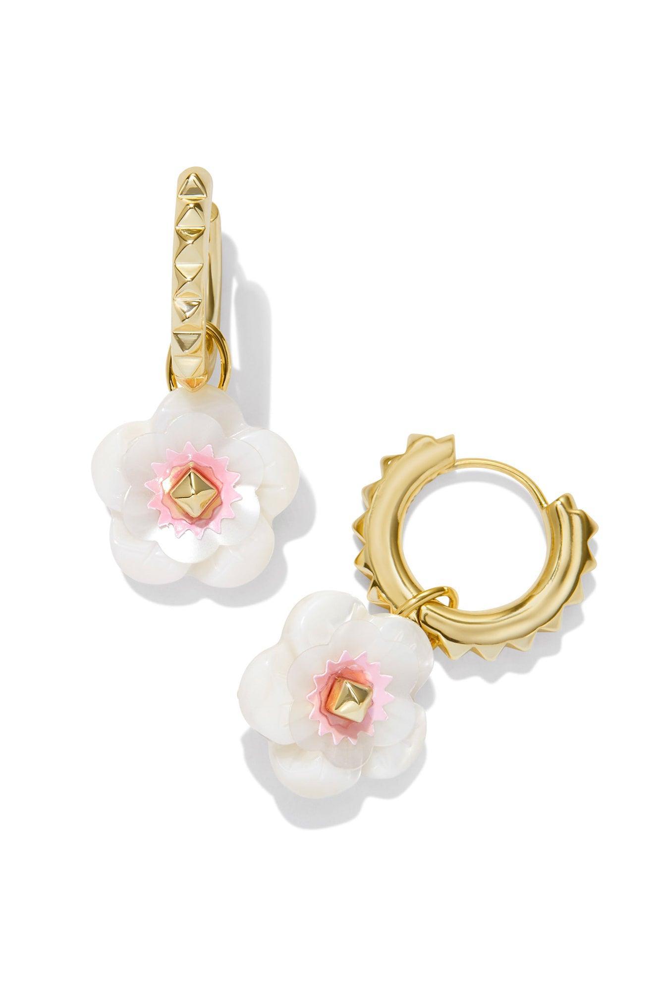 Deliah Convertible Huggie Earrings Gold Iridescent Pink White Mix Product Image