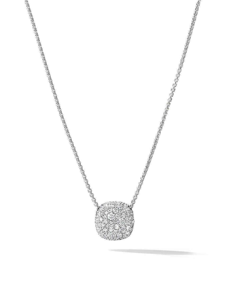 Womens Pav Cushion Pendant Necklace in 18K White Gold Product Image