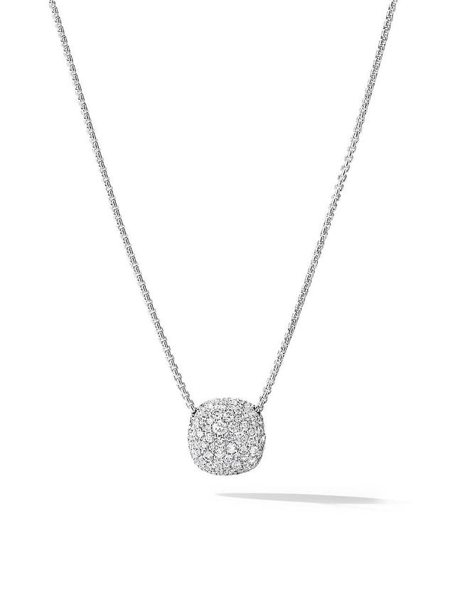 Womens Pav Cushion Pendant Necklace in 18K White Gold Product Image