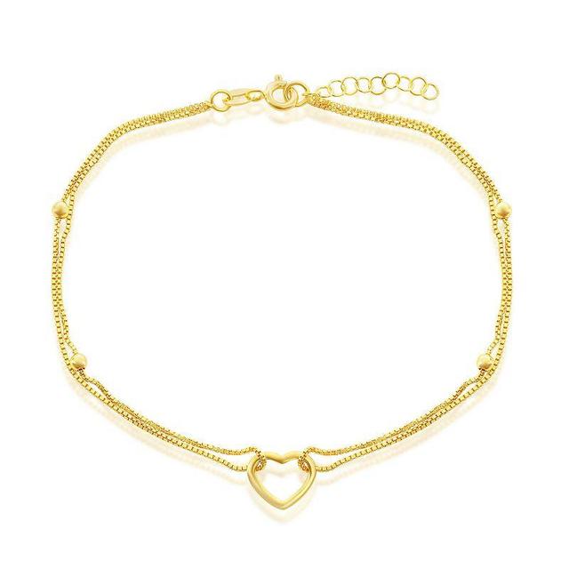 Argento Bella Sterling Silver Double Strand Heart Anklet, Womens Gold Tone Product Image