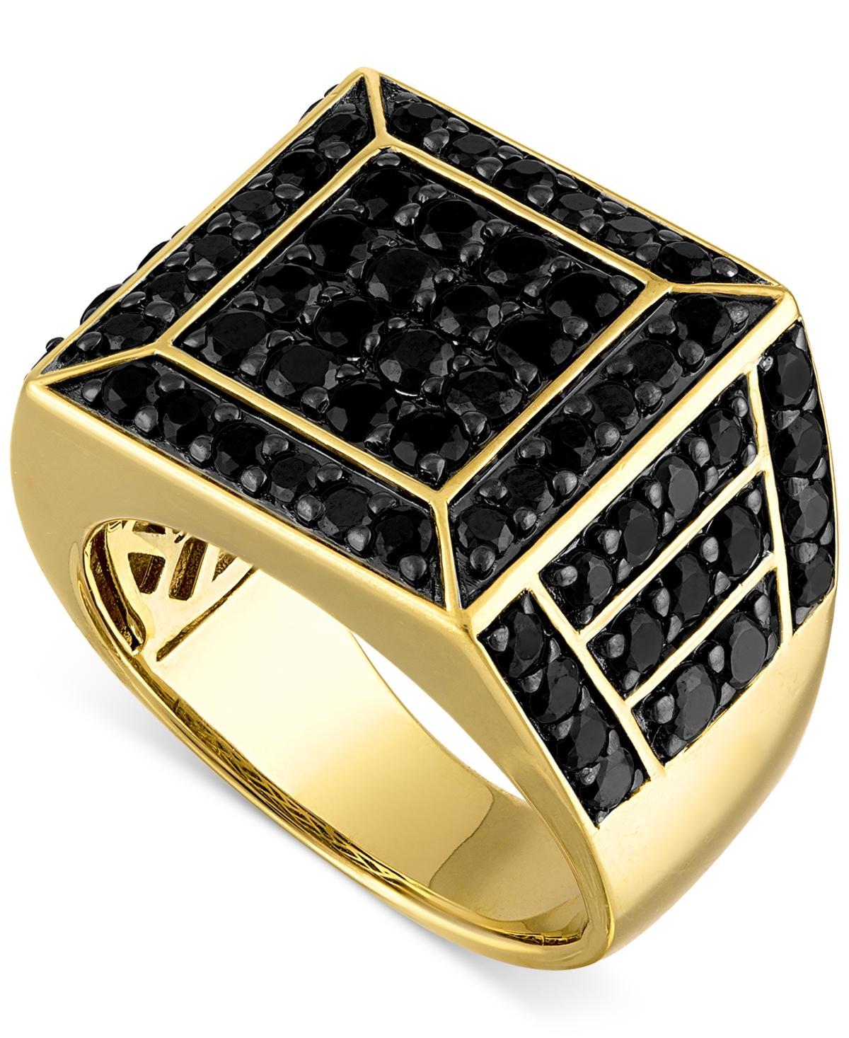 Esquire Mens Jewelry Black Spinel Square Cluster Ring (4 ct. t.w.) in 18k Gold-Plated Sterling Silver, Created for Macys Product Image