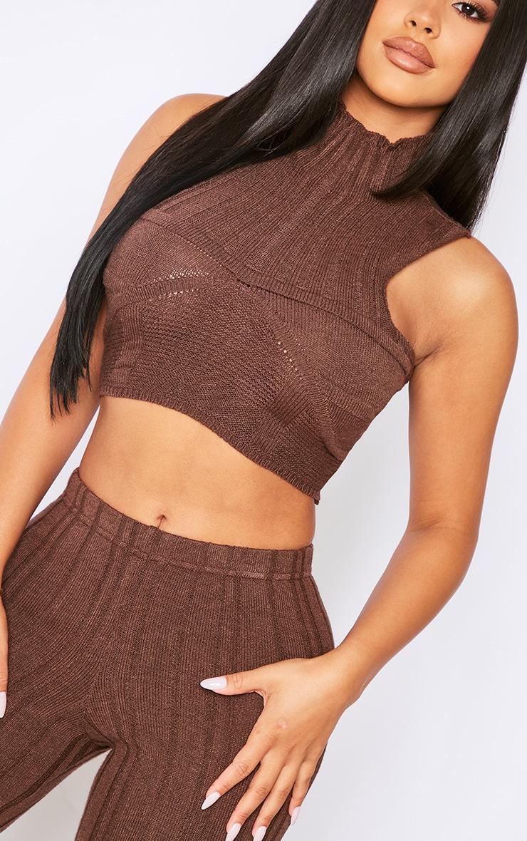 Petite Chocolate Knitted Cup Detail High Neck Crop Top Product Image