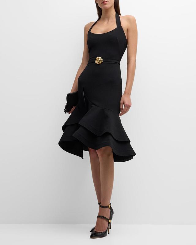 Oscar de la Renta Tiered Ruffle Halter Dress Product Image