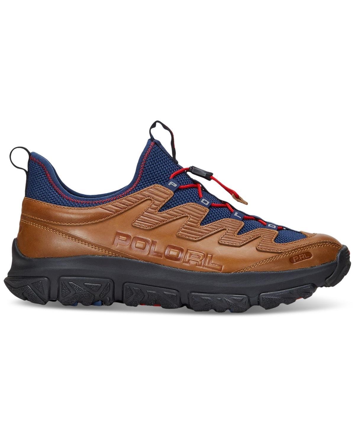 POLO RALPH LAUREN Men's Adventure 300lt Leather & Mesh Sneaker In Tan,navy,red Product Image