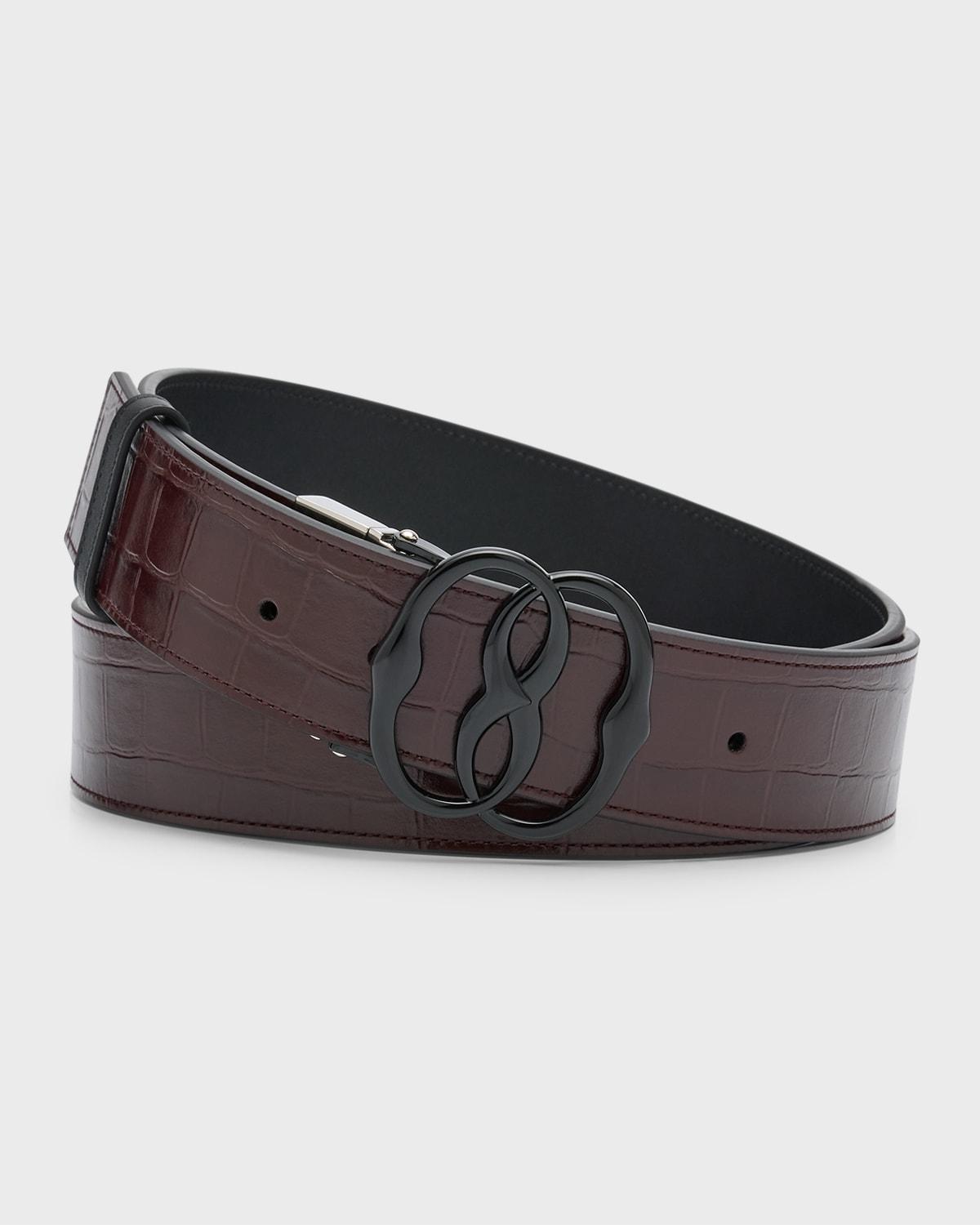 Men's Reversible Croc-Embossed Leather Emblem Belt Product Image