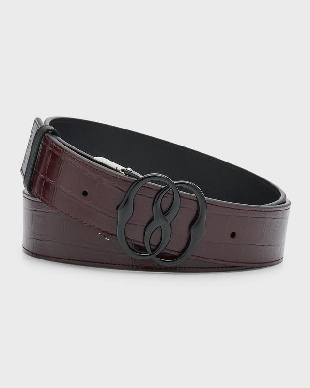 Mens Reversible Croc-Embossed Leather Emblem Belt Product Image