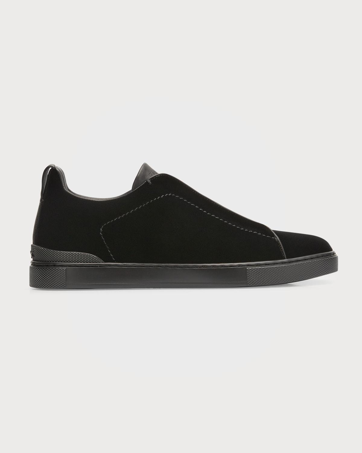 Zegna Mens Black Velvet Triple Stitch Low Top Sneakers Product Image