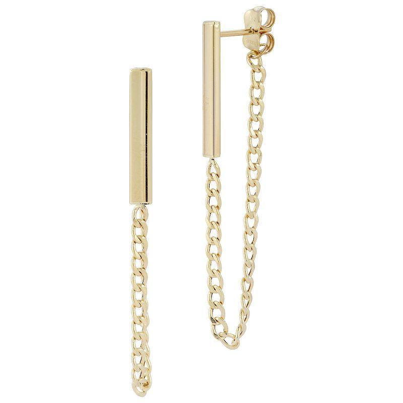 LUMINOR GOLD 14k Gold Bar Chain Front-to-Back Drop Earrings, Womens Product Image