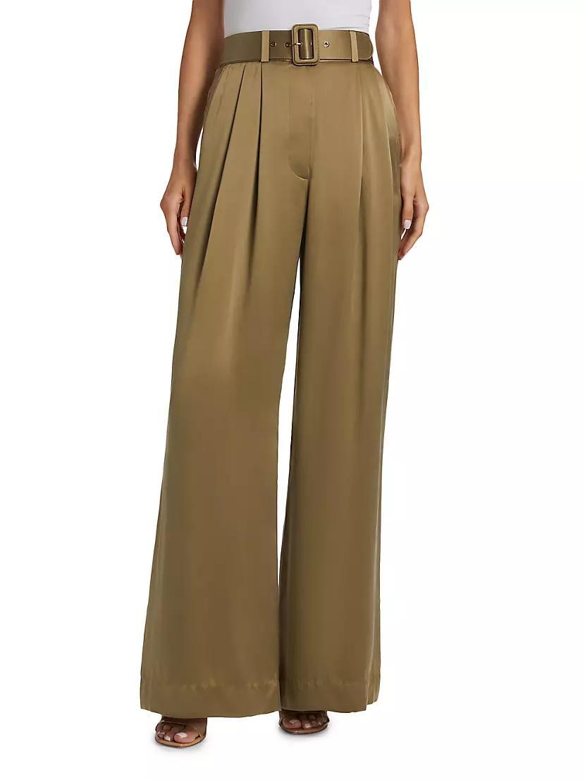 Womens Tuck Silk Belted Wide-Leg Pants Product Image