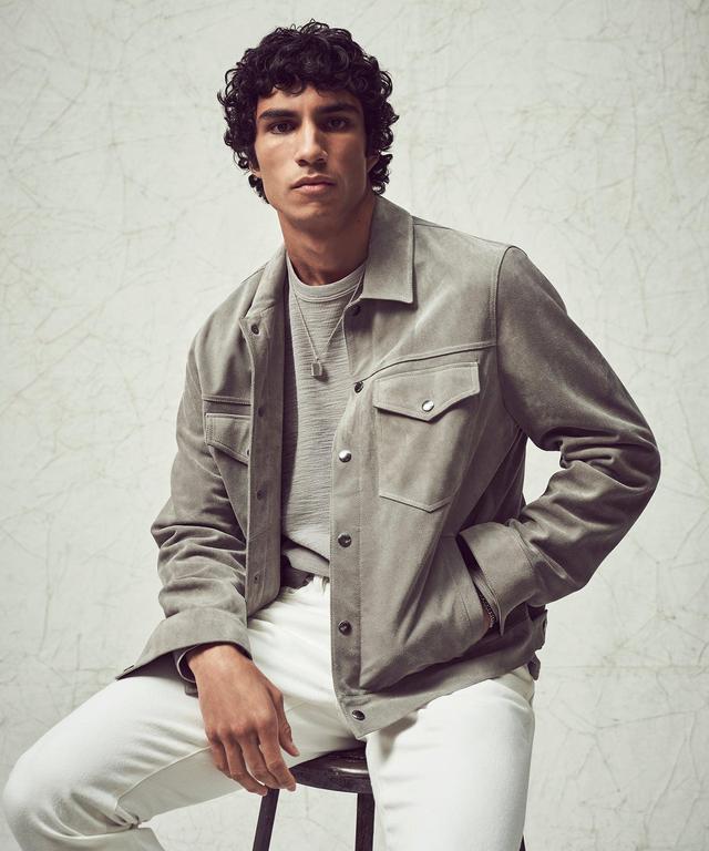 Italian Suede Snap Dylan Jacket in Light Grey Product Image