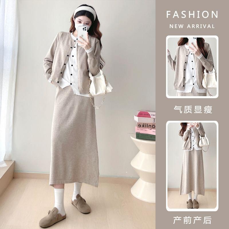 Set: Button-Up Cardigan + High Rise Maxi A-Line Skirt Product Image