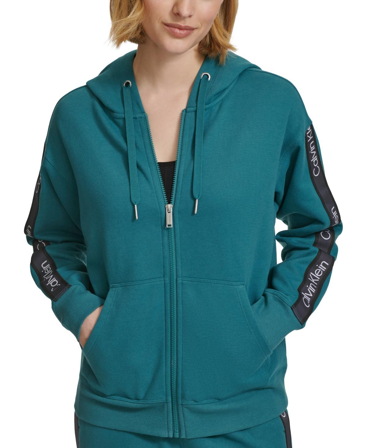 Calvin Klein Performance Womens Fleece Logo Stripe Full Zip Hoodie Product Image