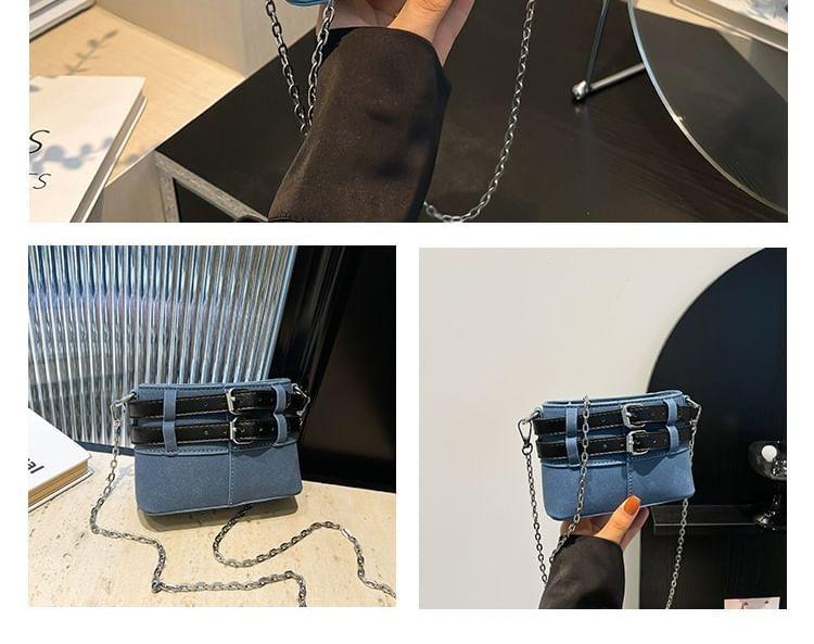 Chain Strap Buckled Faux Leather Crossbody Bag Product Image