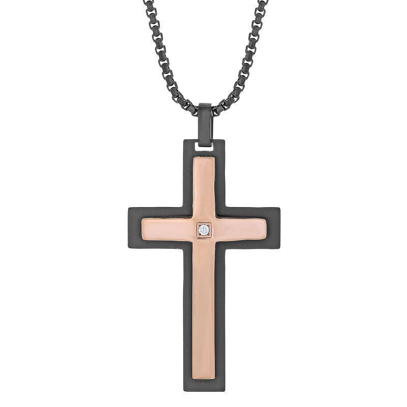 Mens LYNX Rose Gold Tone Stainless Steel Cross Pendant Necklace Multicolor Product Image