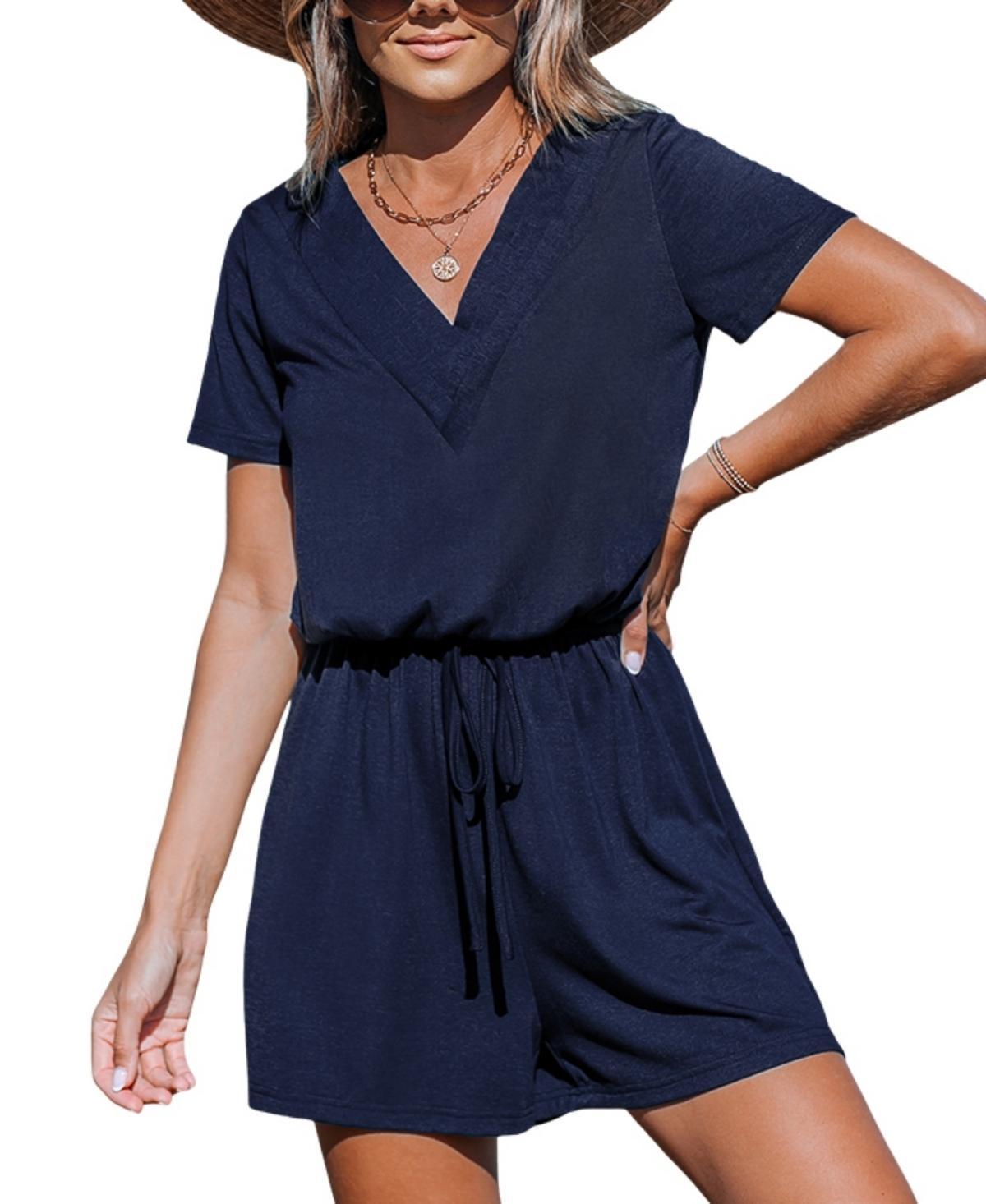 Women's V-Neck Drawstring Jersey Romper product image