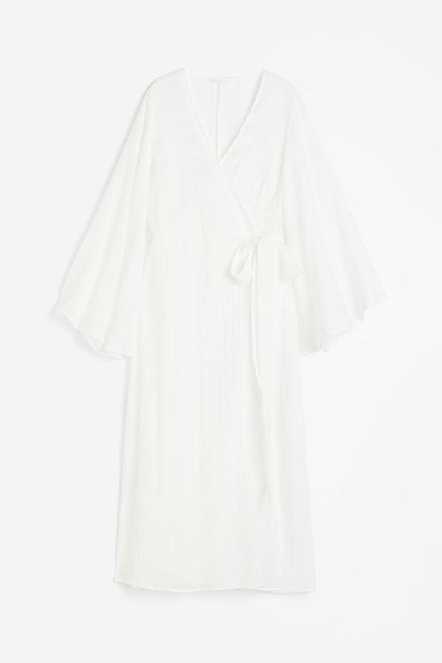 H & M - Long Wrap Dress - White Product Image