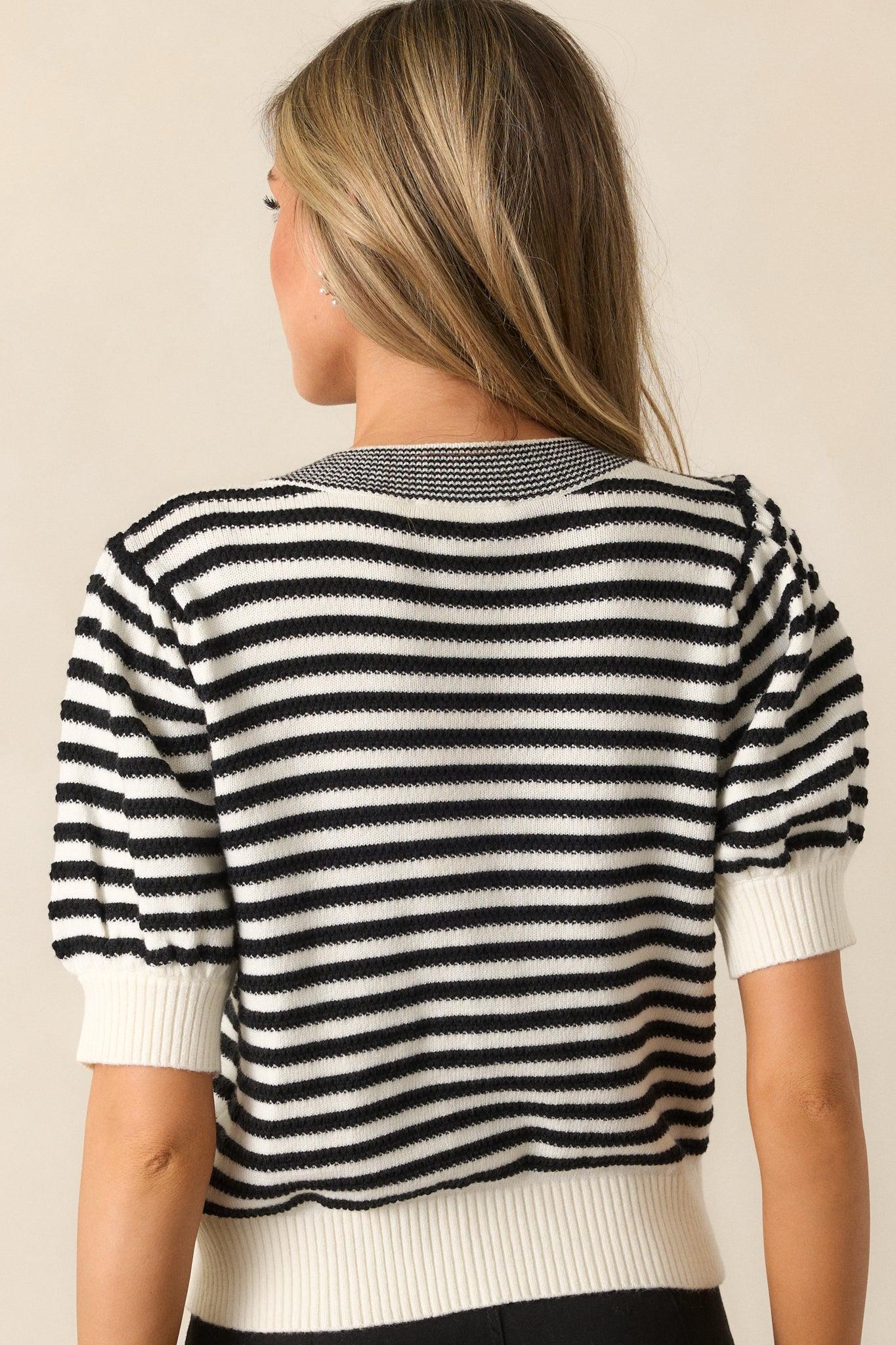 Moon So Bright Black Stripe Short Sleeve Sweater Product Image