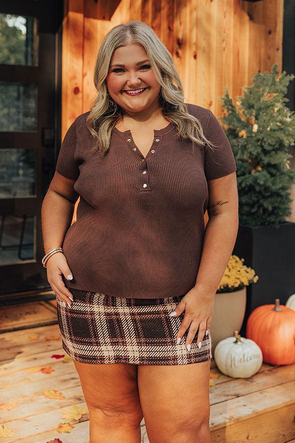 Cafe Hangout Ribbed Henley Top in Chestnut Curves Product Image