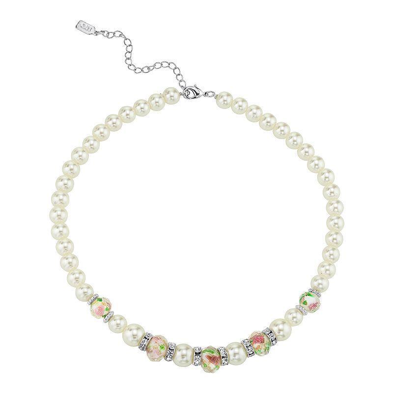 1928 Floral Bead Necklace, Womens, White Product Image