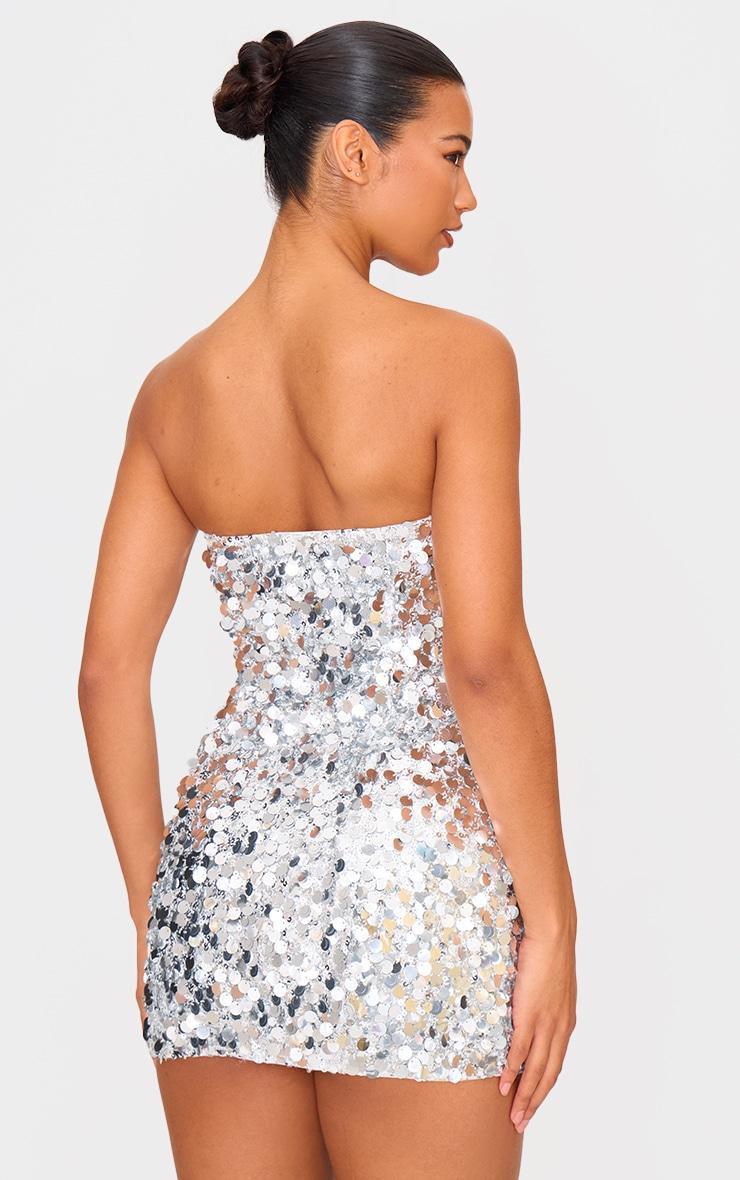 Silver Sequin Bandeau Mini Dress Product Image