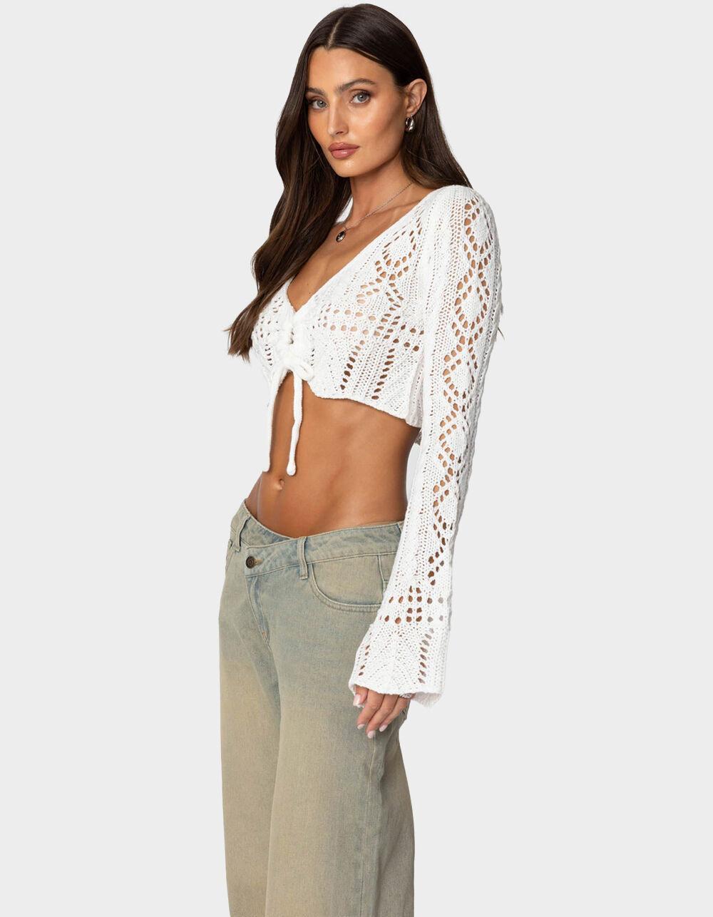 EDIKTED Tie Front Crochet Crop Top Product Image