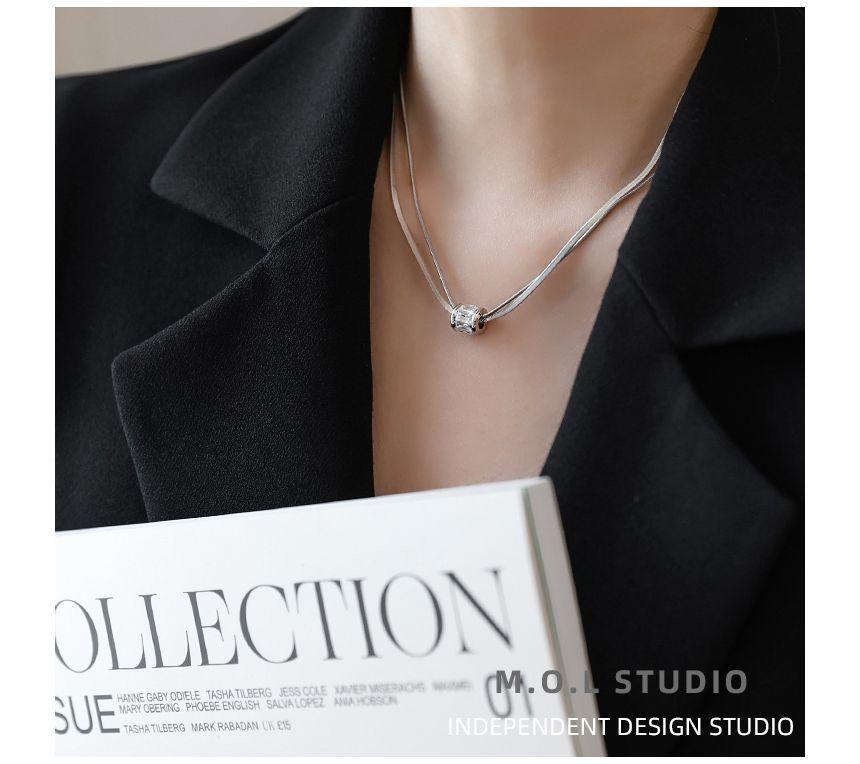 Rhinestone Pendant Layered Stainless Steel Choker Product Image